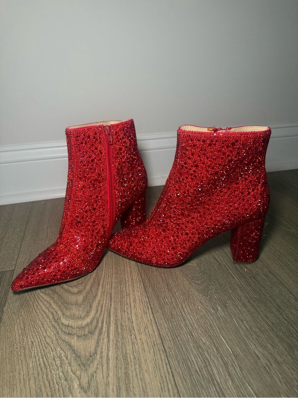 Cady Red Rhinestone Ankle Booties - Picture 4 of 10